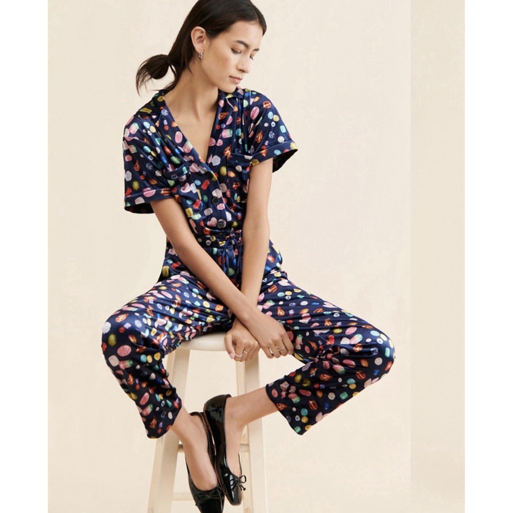 Rachel Antonoff Jewel Printed Velour Jumpsuit Size S Designer